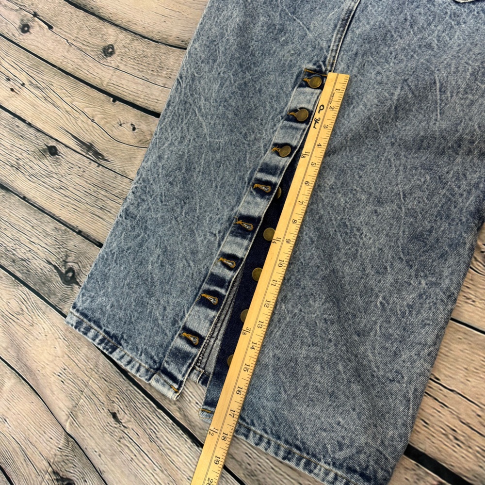 Whipp Vintage 80s 90s Acid Wash Blue Denim Midi Skirt Back Button Slit Size 9/10 - Picture 6 of 7